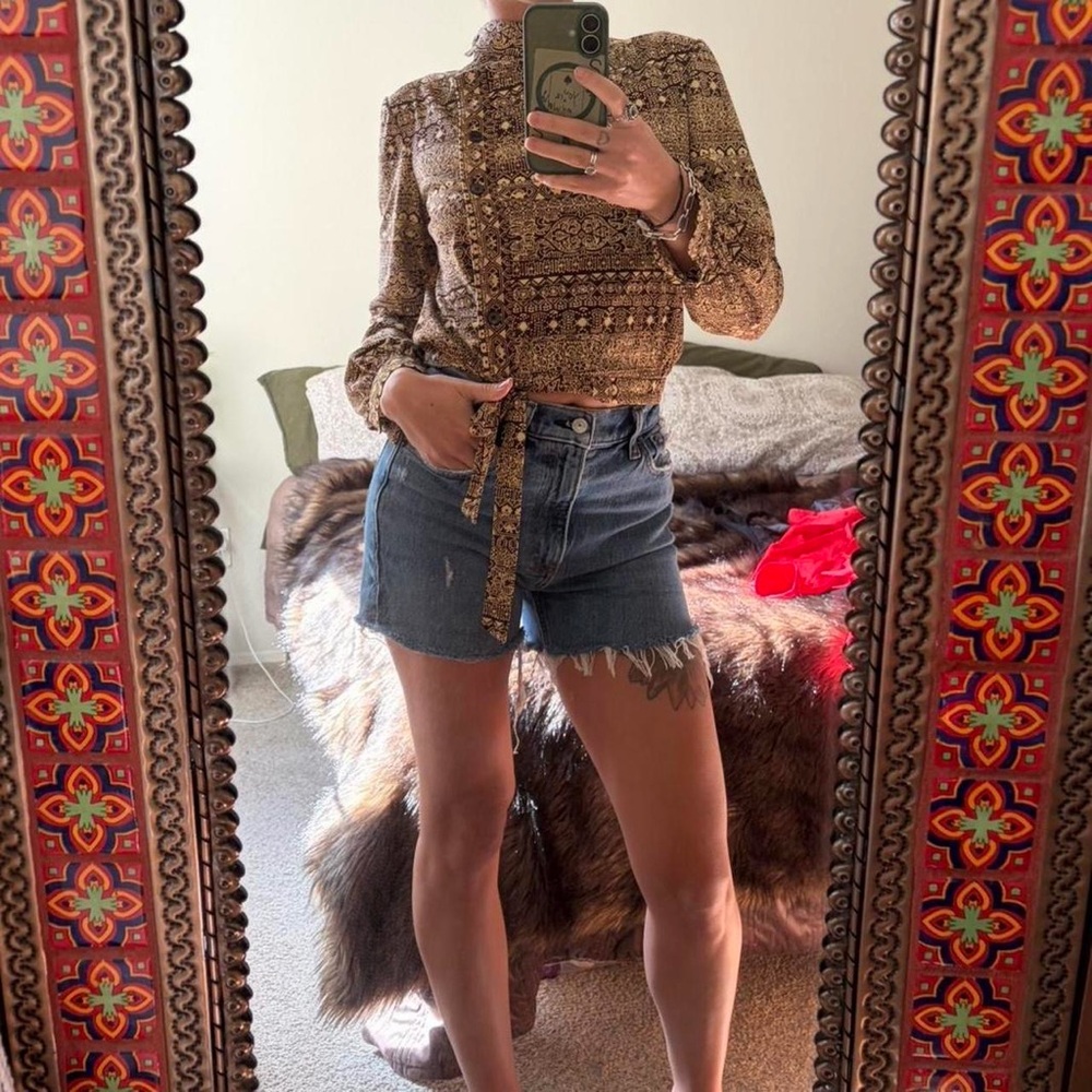Vintage Brown Patterned Women's Top